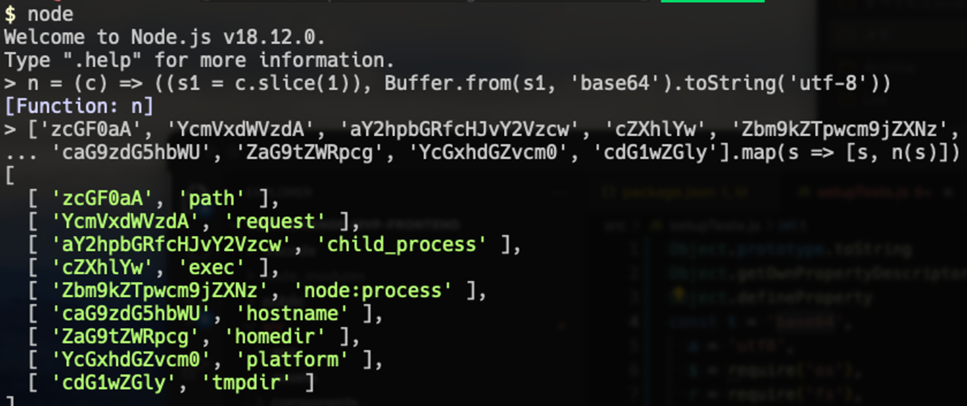 Figure 5. String literals and the the decoding function to be evaluated in the isolated Node CLI for safety.